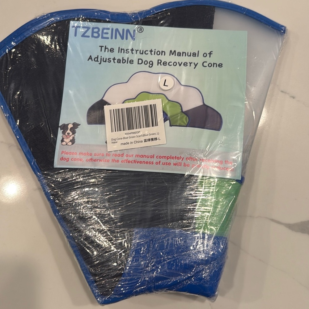Dog recovery cone, sturdy plastic (Large)